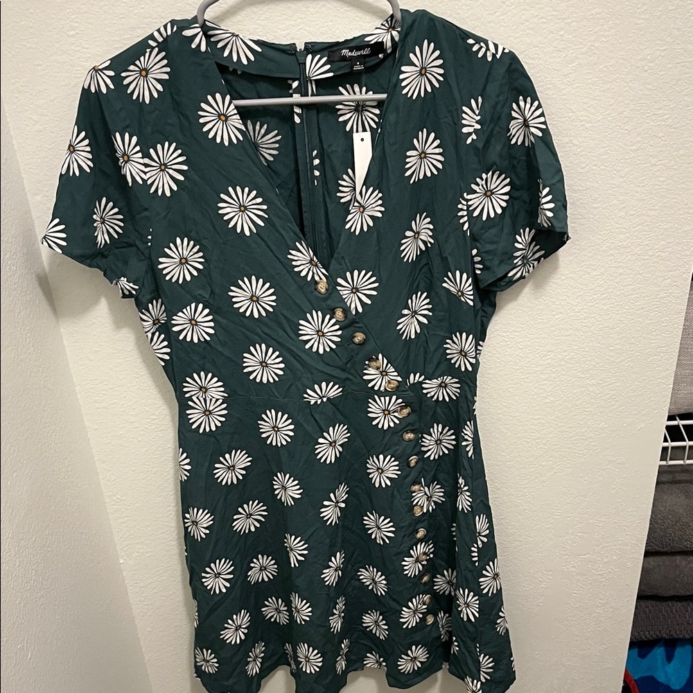 Madewell Dark Green Floral Button-Down Dress